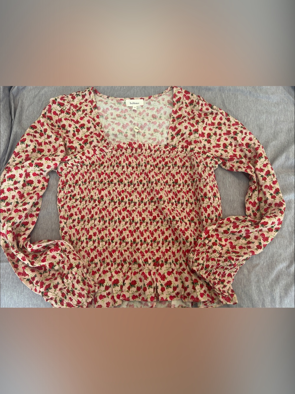 Bohème NWT Red Floral Smocked Top